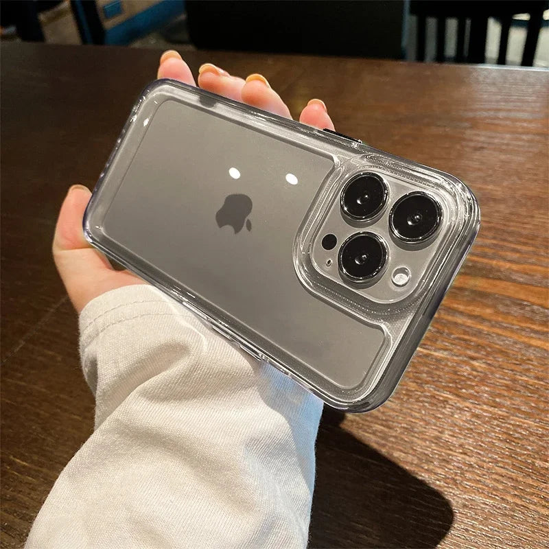 Transparent Acrylic Case: For iPhone 11-16 Pro Max, Plus, Xs Max, X, Xr. Metal Button Cover.