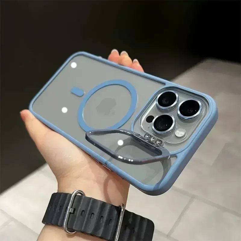 Magnetic Lens Metal Ring Stand Phone Case For IPhone 16 11 12 14 15 Pro Max Lens Glass Film Protection Transparent Magsafe Cover 1