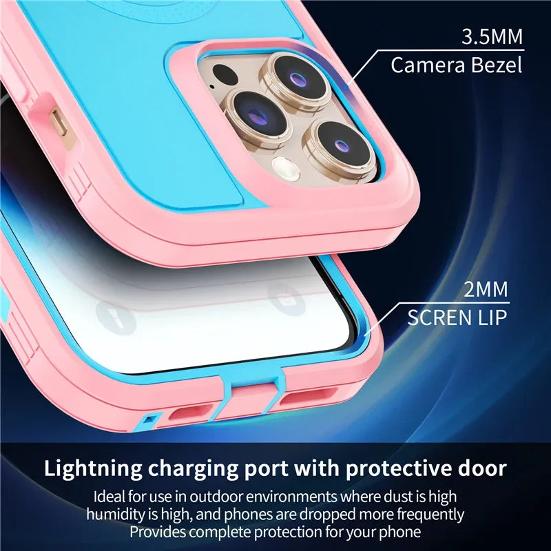 Magnetic Armor Otter Series Box Case for IPhone 16 Pro Max 12 13 14 15 Plus MagSafe Case Hybrid Heavy Drop Shockproof Cover