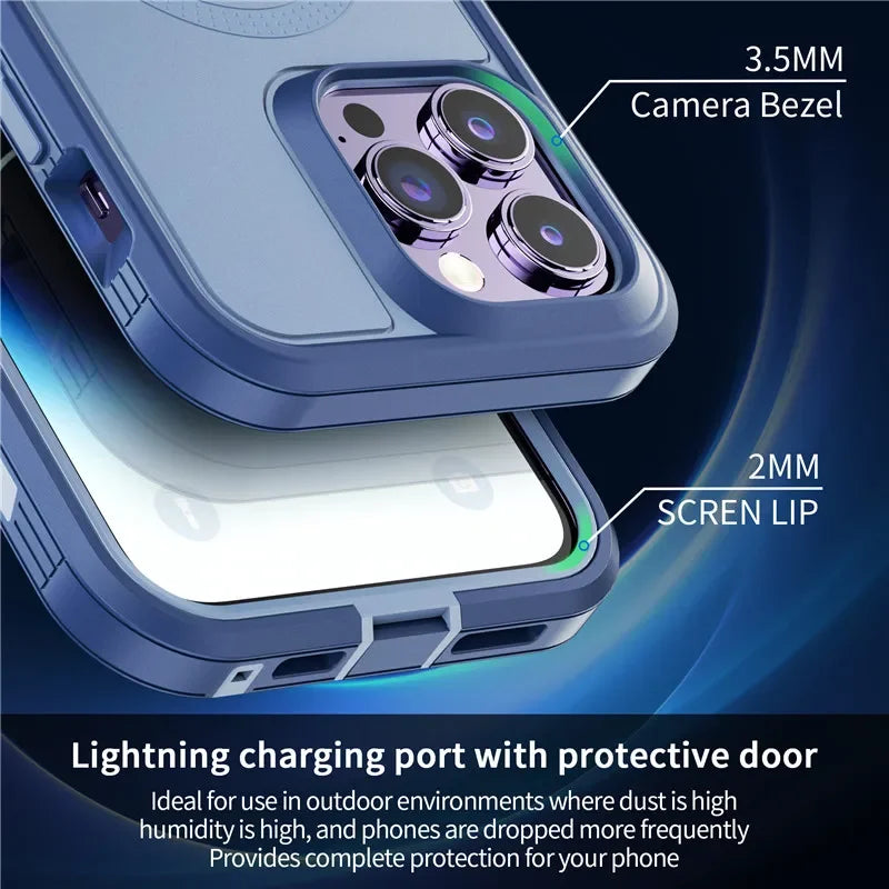 Magnetic Armor Otter Series Box Case for IPhone 16 Pro Max 12 13 14 15 Plus MagSafe Case Hybrid Heavy Drop Shockproof Cover