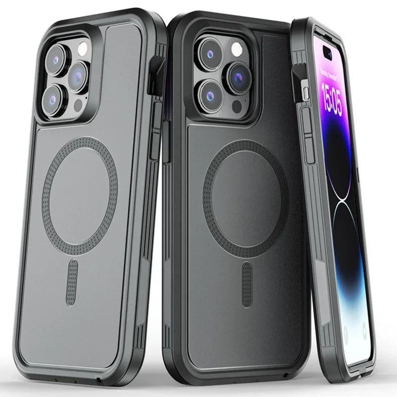 Magnetic Armor Otter Series Box Case for IPhone 16 Pro Max 12 13 14 15 Plus MagSafe Case Hybrid Heavy Drop Shockproof Cover