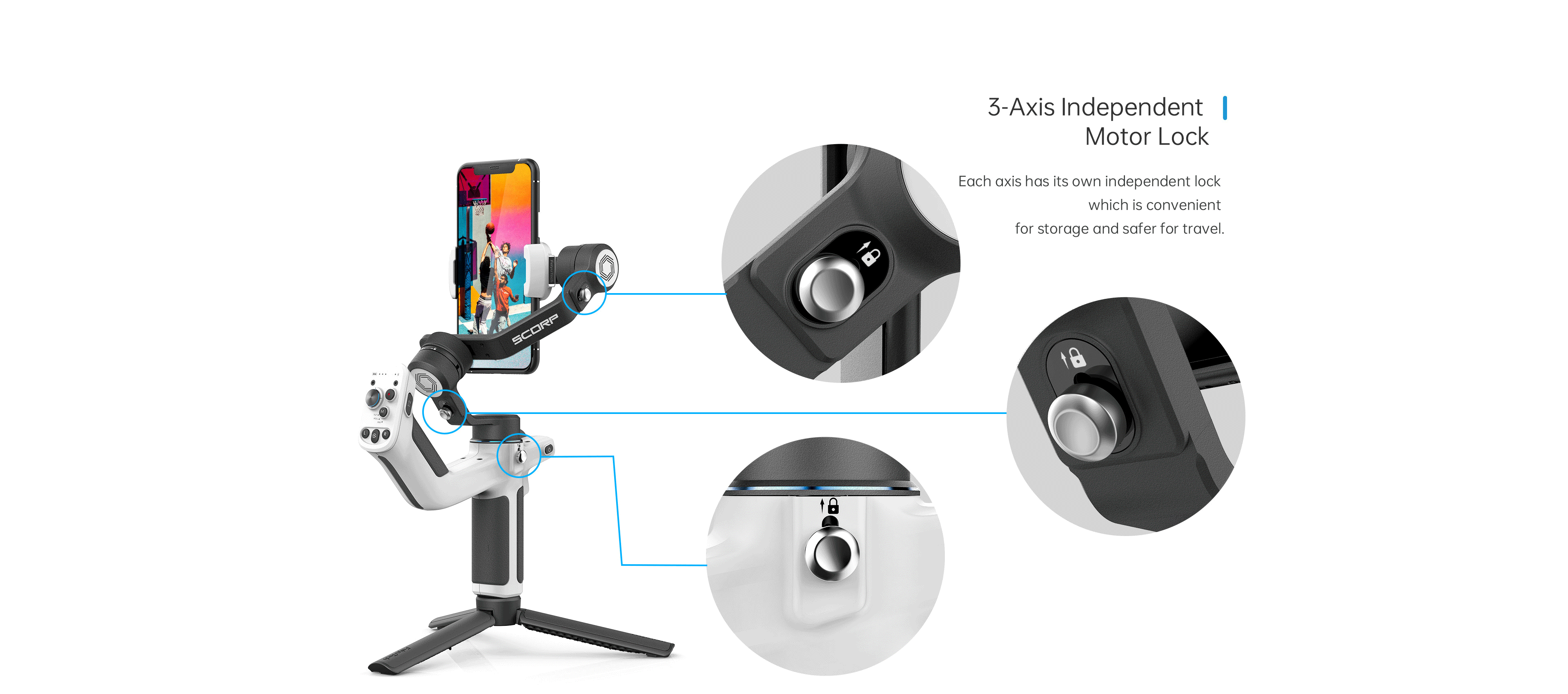 FeiyuTech SCORP MINI-P 3-Axis Handheld Gimbal for Smartphones with Tripod – 520g Load, 2200mAh Battery