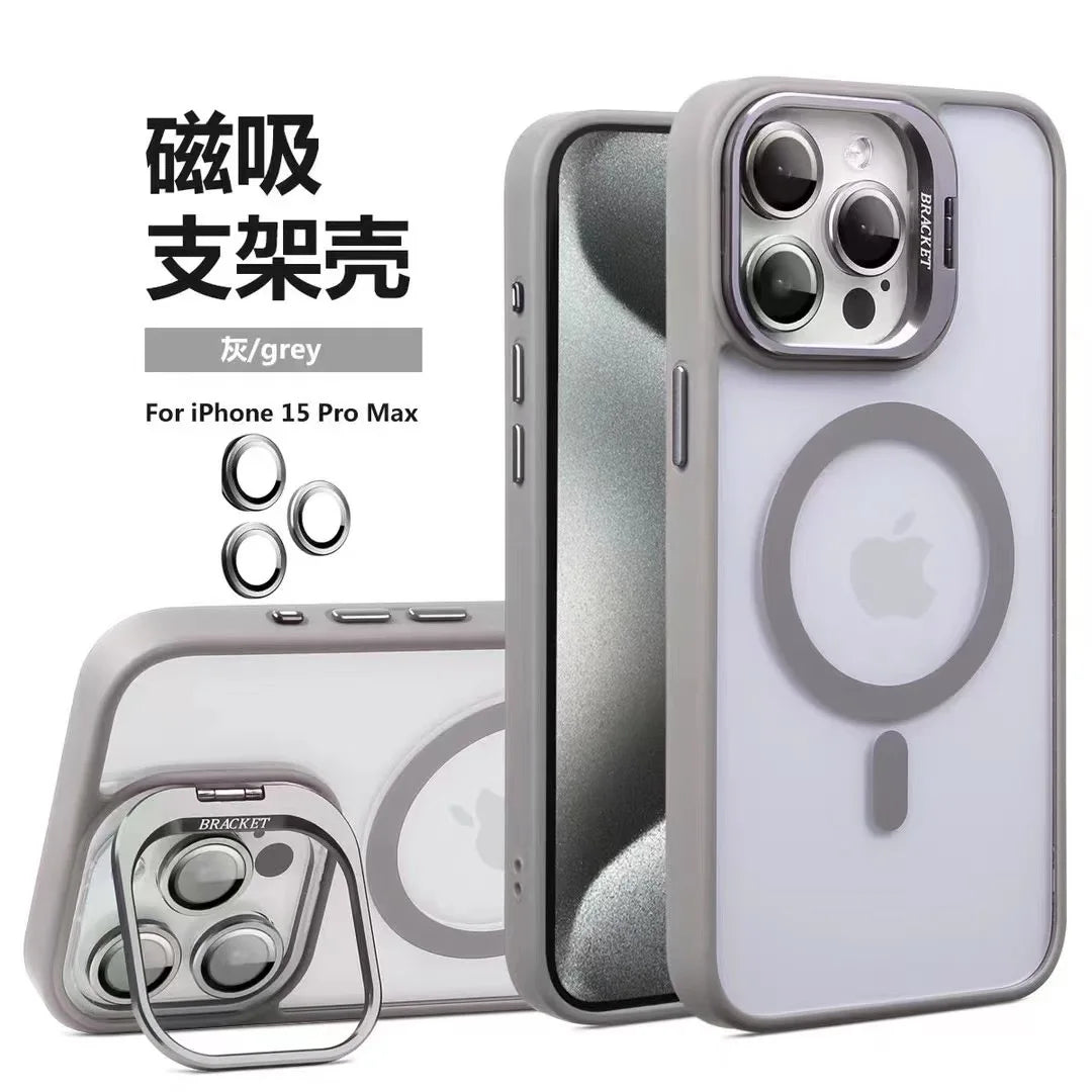 Magnetic Lens Metal Ring Stand Phone Case For IPhone 16 11 12 14 15 Pro Max Lens Glass Film Protection Transparent Magsafe Cover 1