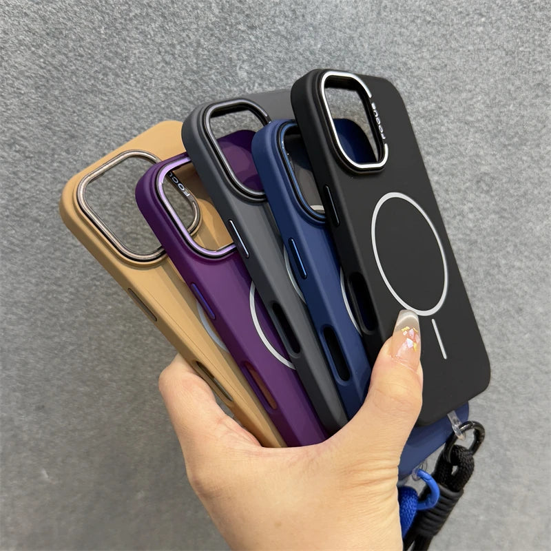 Luxruy Matte Hard Plastic For Magsafe Wireless Charge Case for iPhone 16 15 14 Plus 13 12 11 Pro Max Shockproof Hand Strap Cover 1