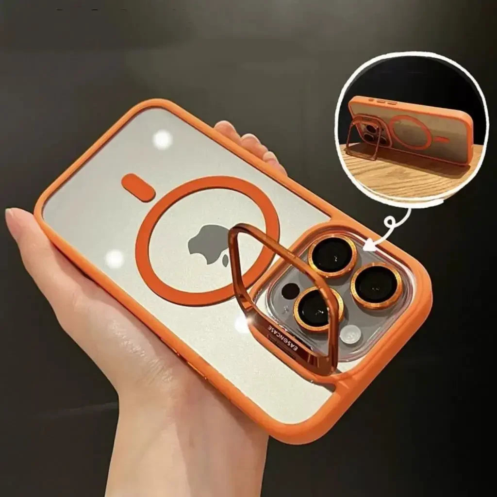 Magnetic Lens Metal Ring Stand Phone Case For IPhone 16 11 12 14 15 Pro Max Lens Glass Film Protection Transparent Magsafe Cover